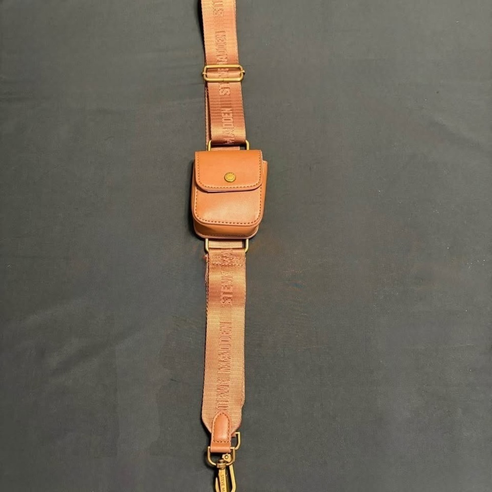 Steve Madden Logo Crossbody Bag Strap Removable Utility Pouch Cognac Tan